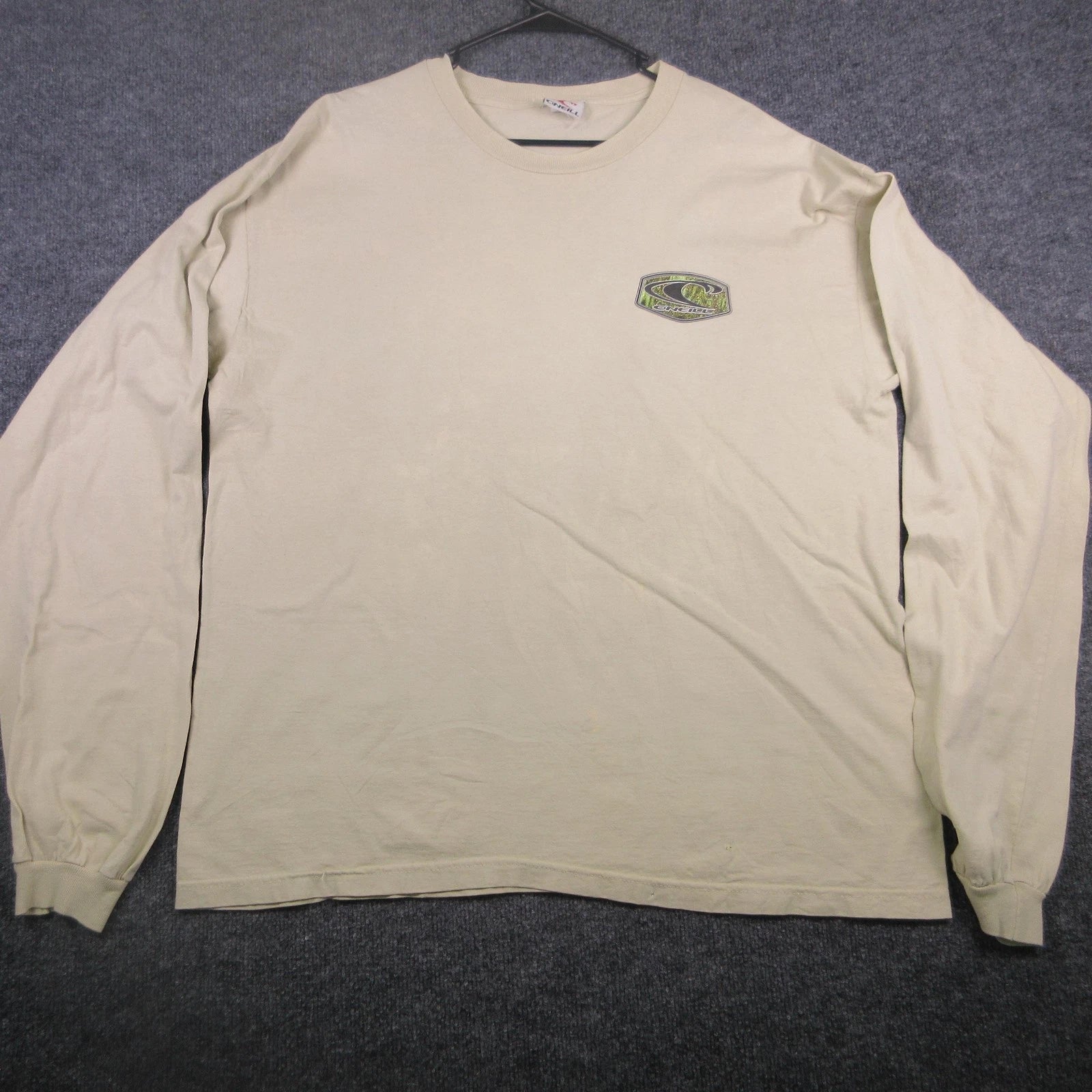 Y2K O'Neill Shirt Mens XL Beige Long Sleeve Surf Logo Graphic T Shirt Tee Back