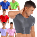 AU Mens Oil Glossy Crop Top Stretchy Short Sleeve Slim Fit T-Shirts Sports Vest