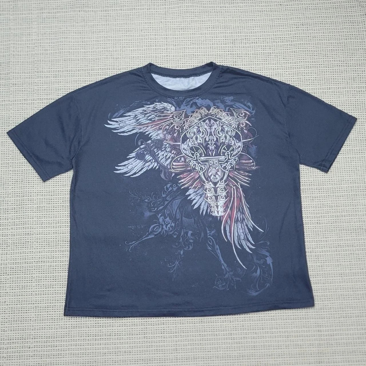 Y2k style cross and wing, tattoo style graphic tshirt