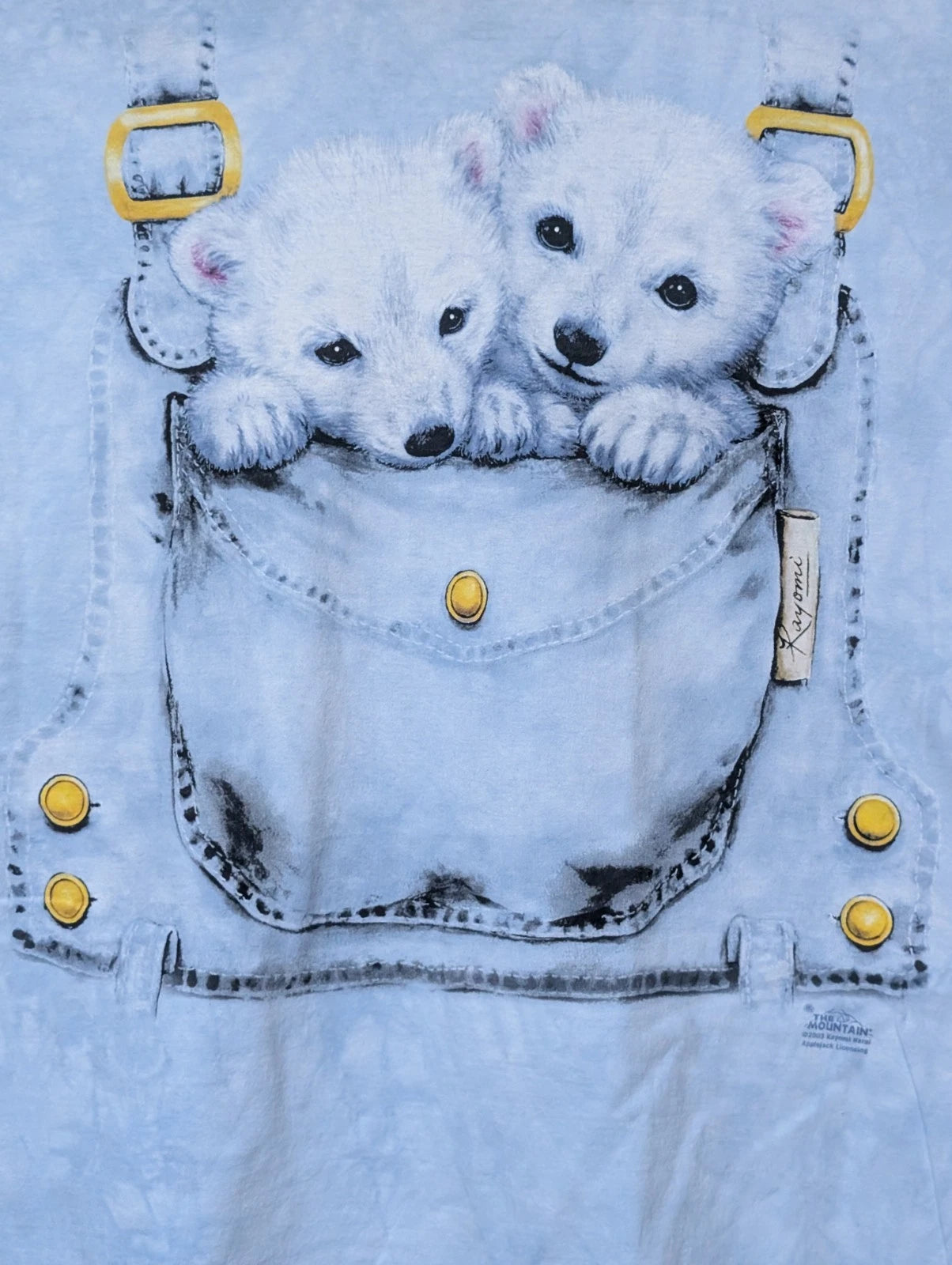 The Mountain Mens T-shirt Blue Polar Bear Cubs In A Pocket Vintage XL #4593