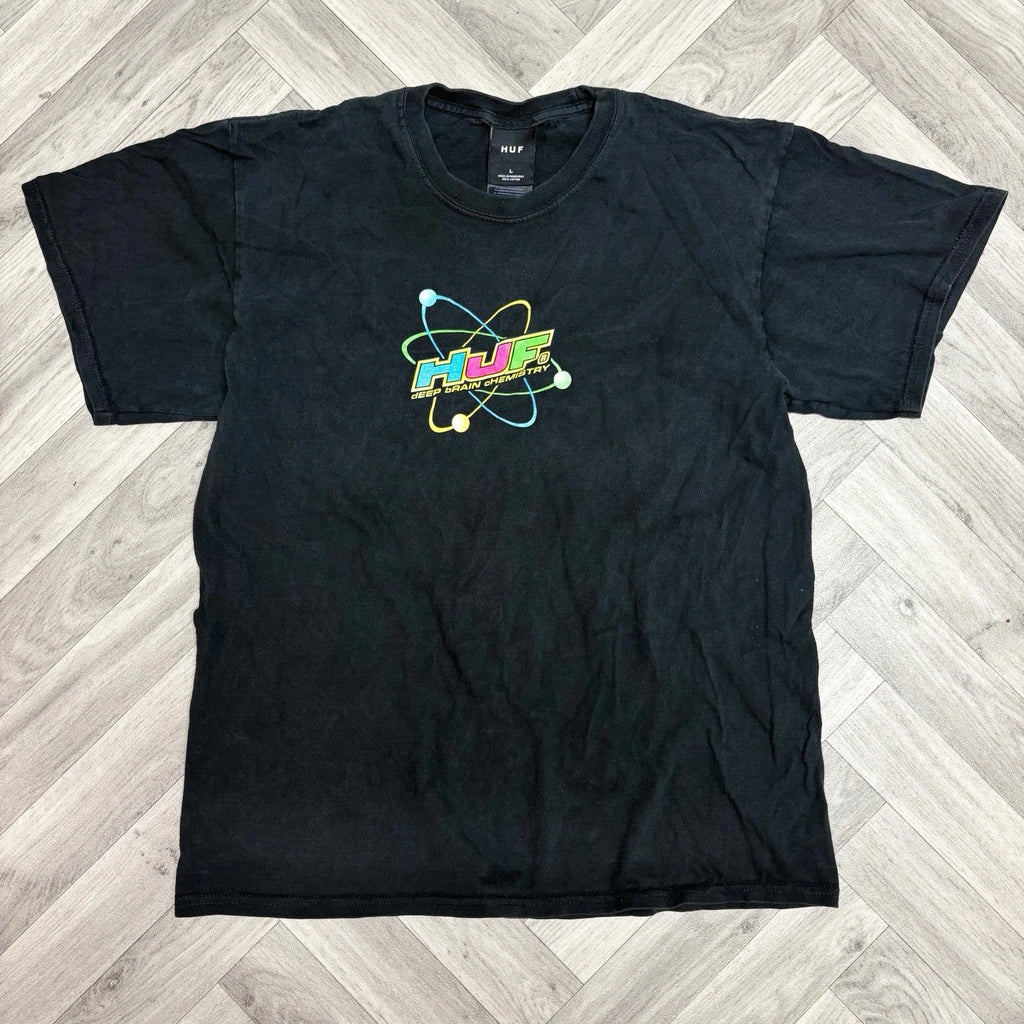HUF Deep Brain Chemistry T Shirt Large Black Graphic Skate Streetwear Tee