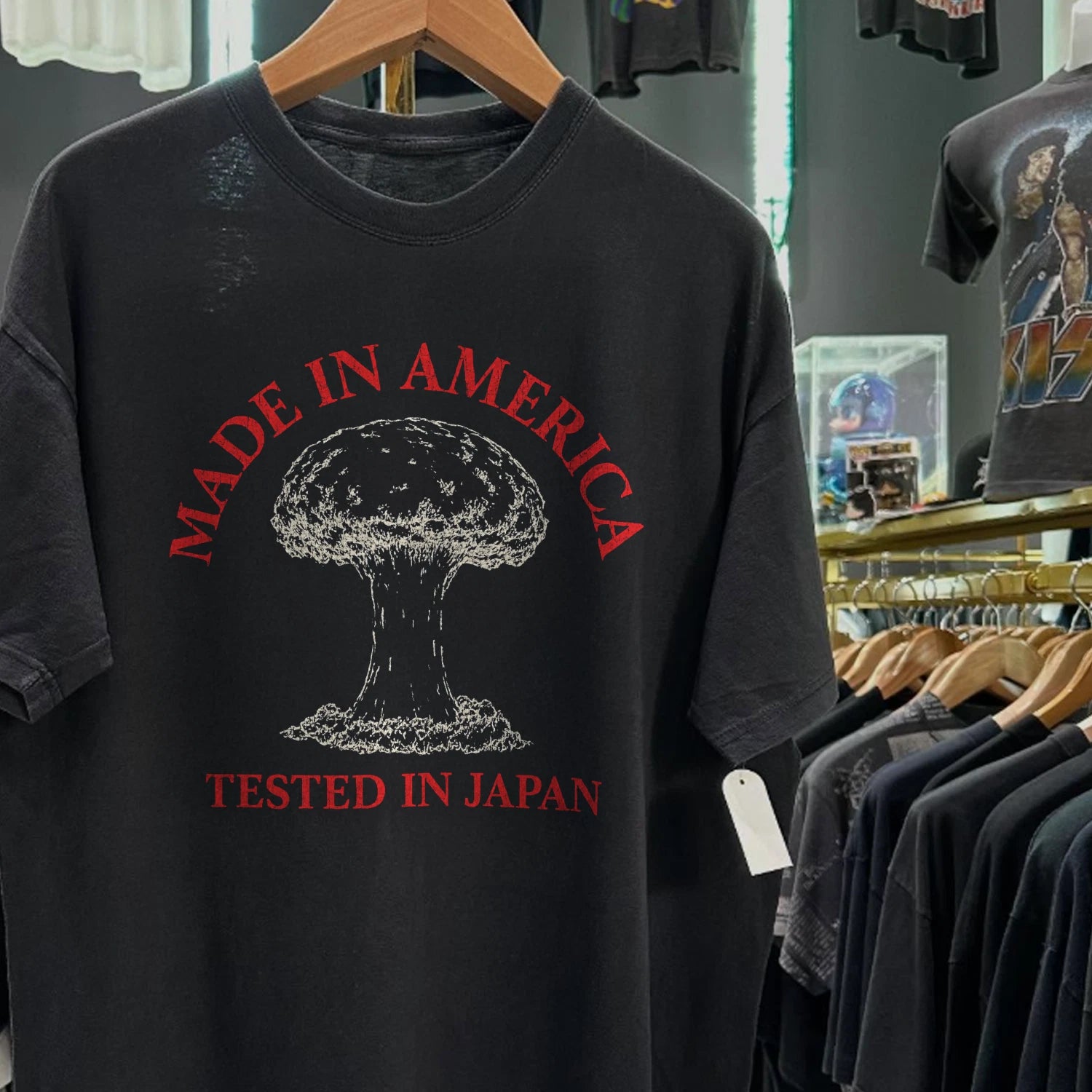 90s Made In America 'Tested In Japan' Washed T-Shirt Black L