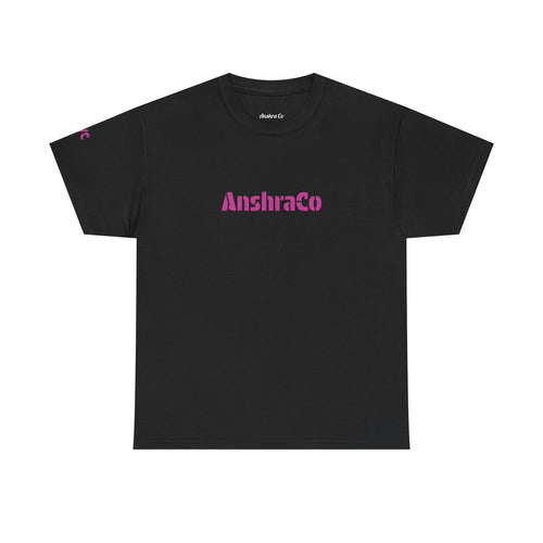 AnshraCo Logo Tee | Black T-Shirt, Pink Text