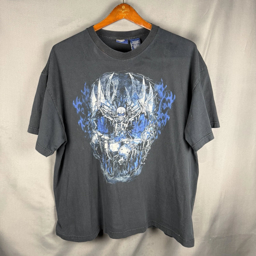 Vintage Y2K Demon Skull T Shirt 2XL XXL Mens Bat Wing Grunge Skeleton Skater