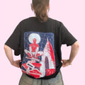 black spiderman graphic appliqued patchwork t-shirt