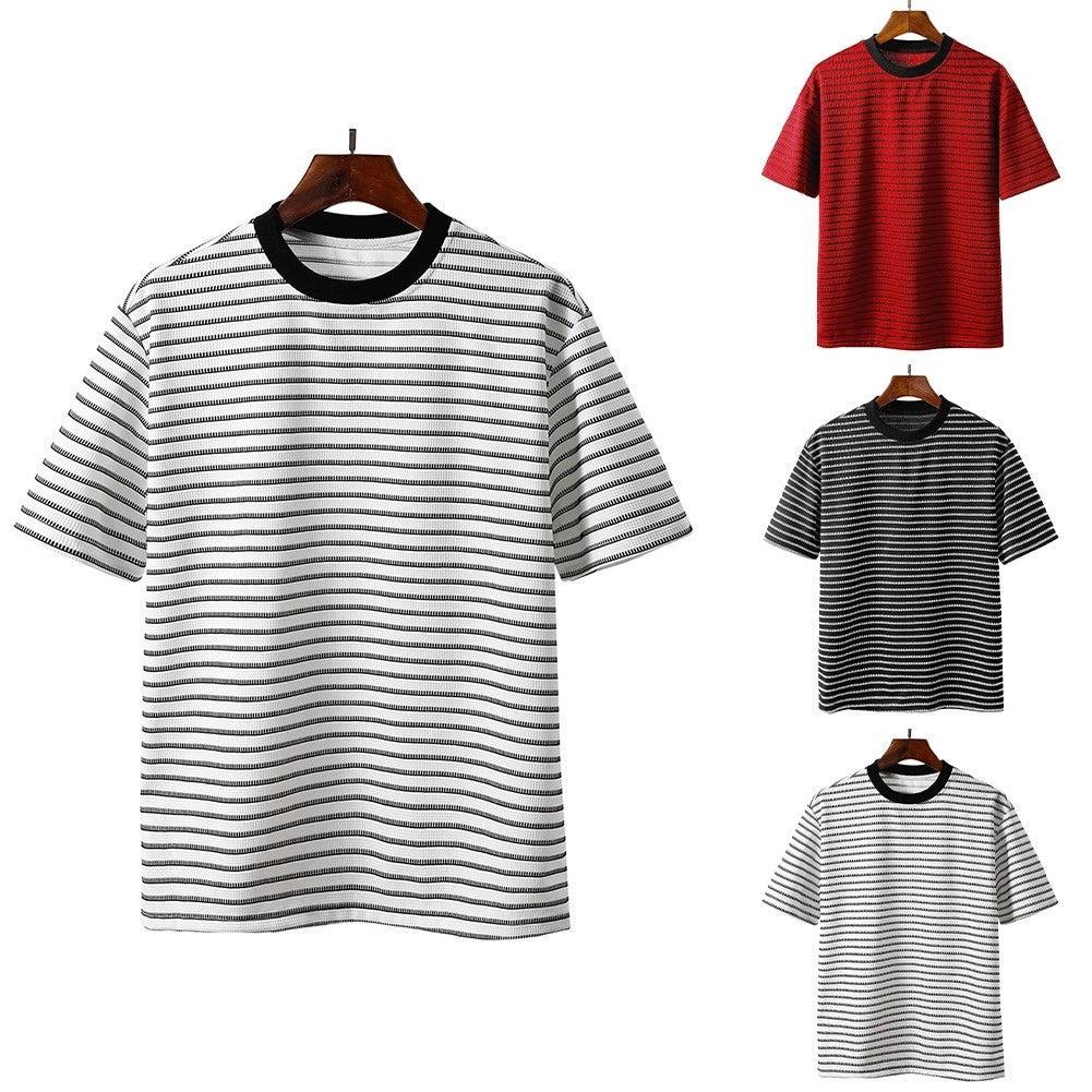 Men Striped Crew Neck Short Sleeve T Shirt for Casual Daily Wear Spring Summer