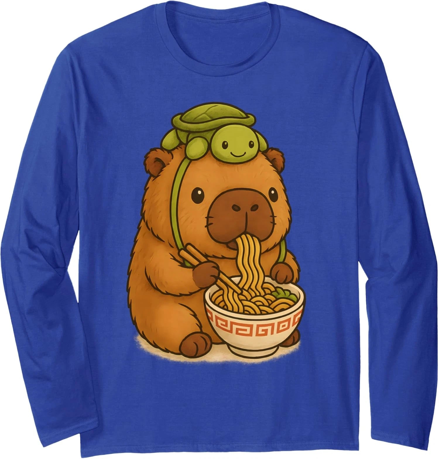 Capybara Anime Ramen Eat Turtle Funny Graphic Kawaii Long Sleeve T-Shirt
