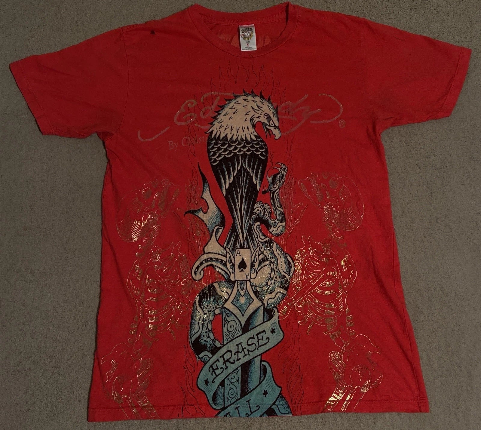 Y2K Ed Hardy Christina Audigier Grunge Skull Wings Skeleton Style Tee  Small