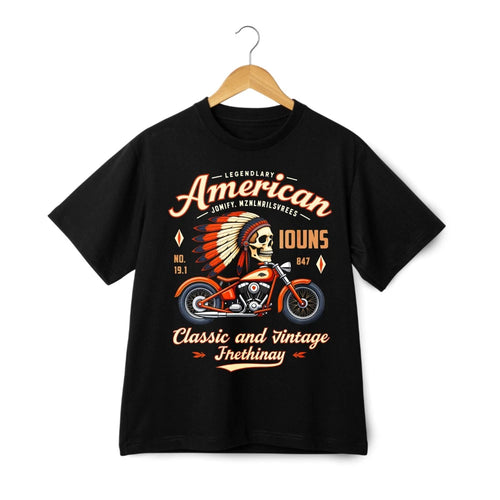 American Classic Washed T-Shirt Unisex Biker Skull Gift Tee for Motorcycle Lover