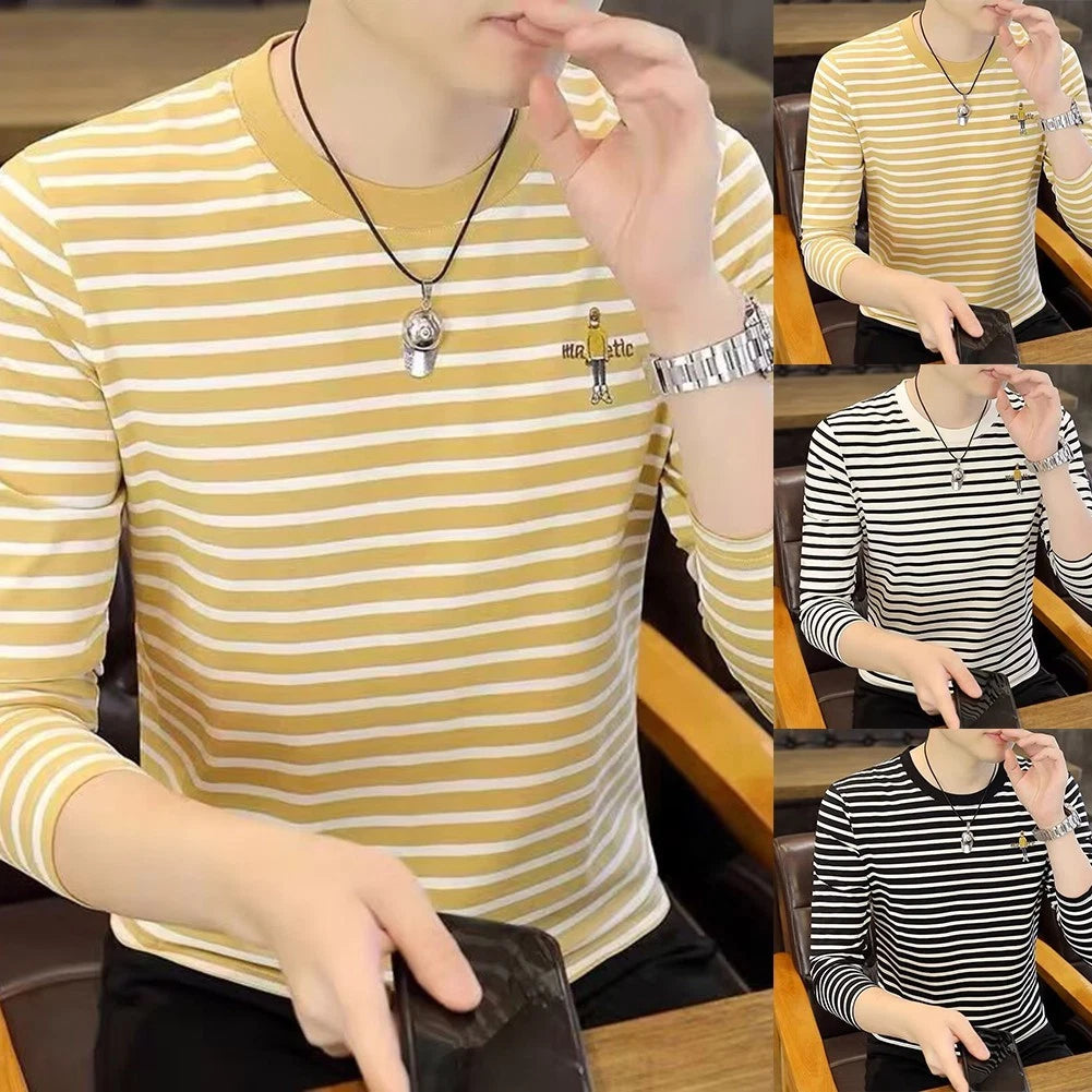 Korean Stripe Tee Casual Daily Wear Korean Style Striped Pattern Long Sleeve