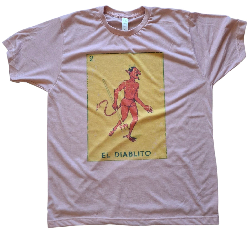 Men's El Diablito Vintage pink T-shirt Loteria Diablo Devil Mexican soft style