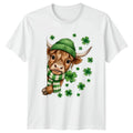Cute Highland Cow Peeking Green T-Shirt St Patricks Day Highland Cow