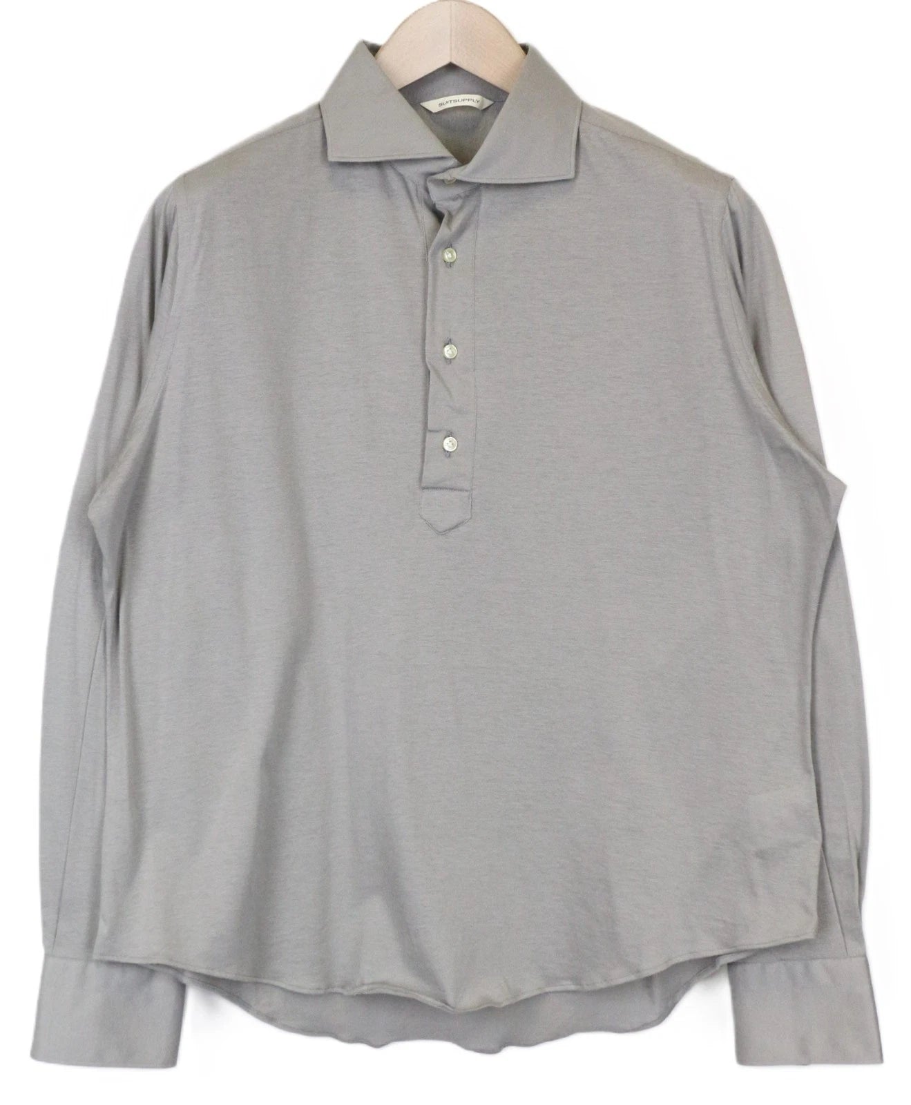 Suitsupply Polo T-Shirt Da Uomo ~S/M Grigio Cotone Slim Fit Manica Lunga