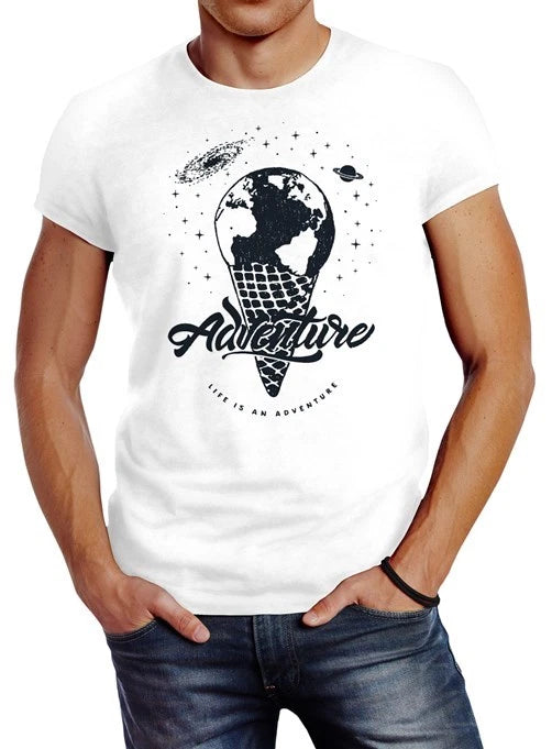 Globe Earth Ice Ice Cream Waffle Adventure Vintage Earth World Map Mens T Shirt