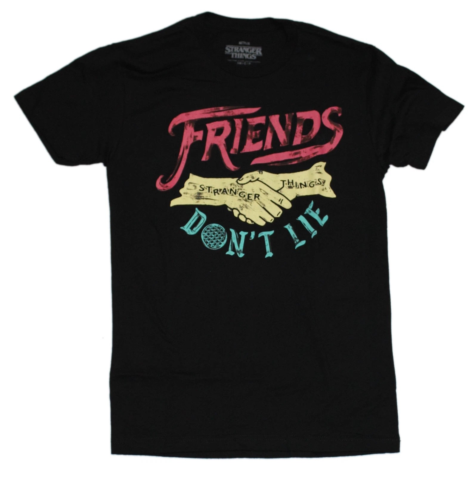 Stranger Things New Adult T-Shirt - Friends Don't Lie Shaking Image
