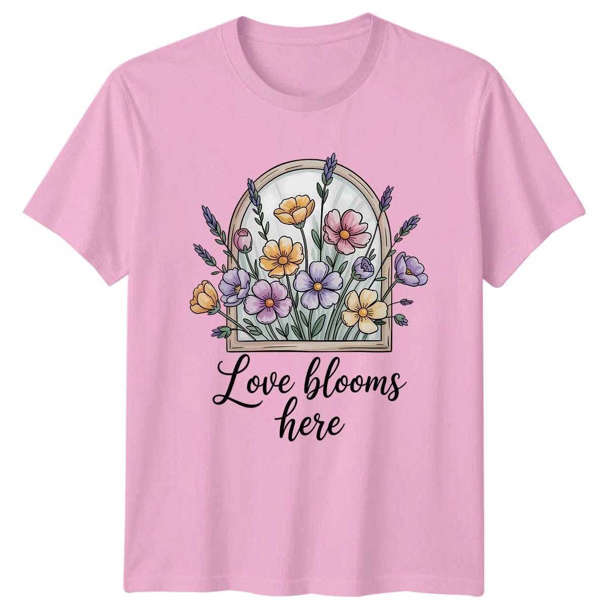 Love Blooms Here Womens T-Shirt Cottagecore Aesthetic Floral