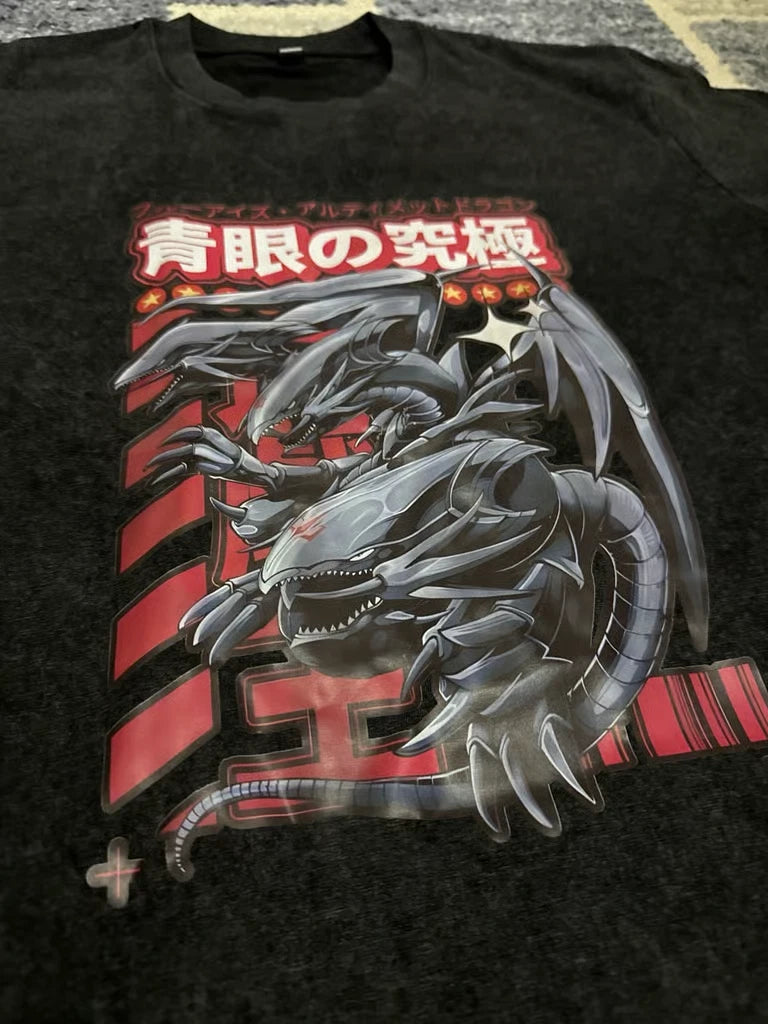 BRAND NEW Yu-Gi-Oh! Blue Eyes Ultimate Dragon T-Shirt Faded Black Custom Print