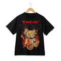 Forever Young Flaming Teddy Bear Graphic T-Shirt Dark Streetwear Design Tee