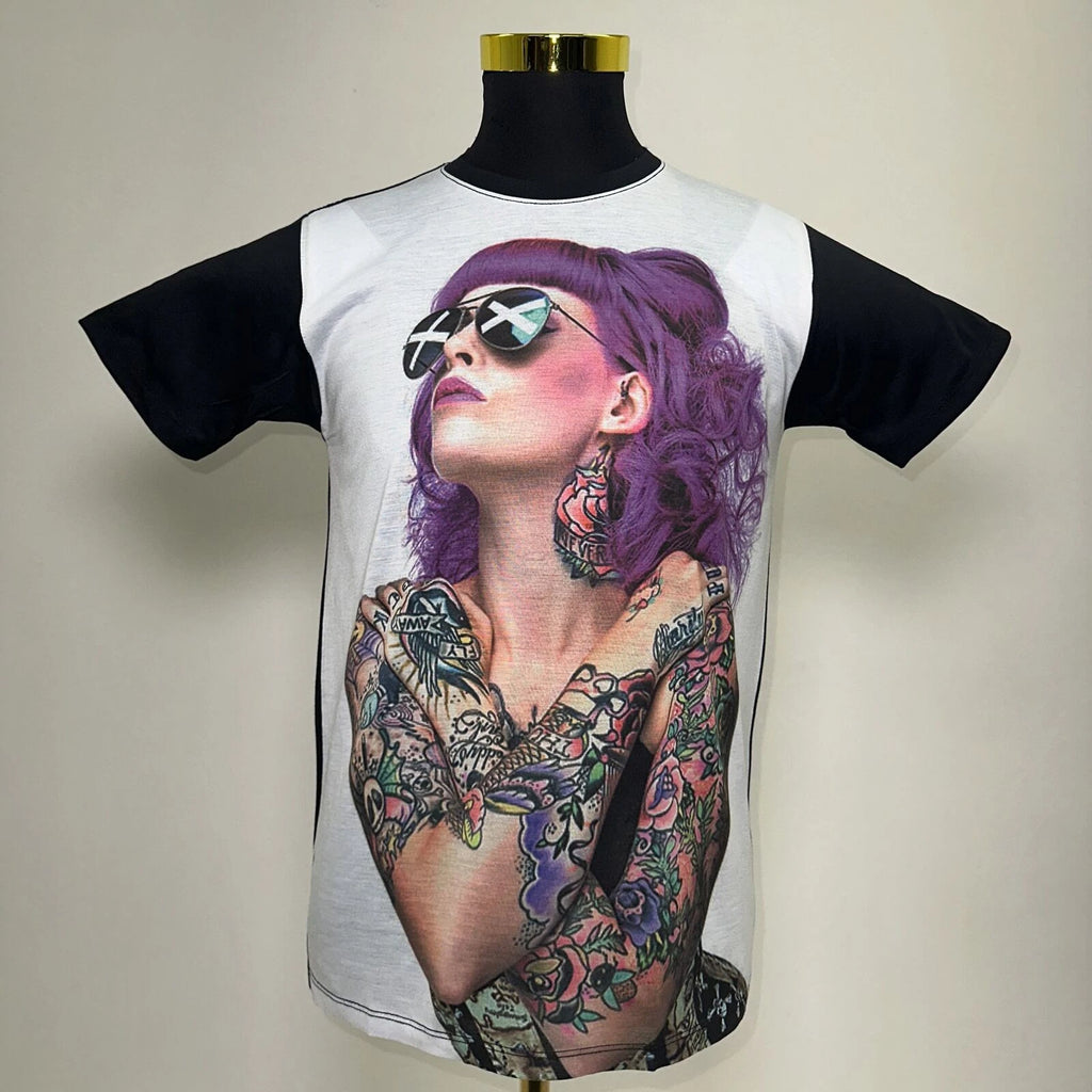 Beautifull Tattoo Girl T-Shirt Rap Hip Hop Urban Fashion Street Wear Black Size: