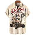 Mens Button Down Rockabilly Boogie Pinup Hawaiian Top Novelty Holiday Gift Shirt