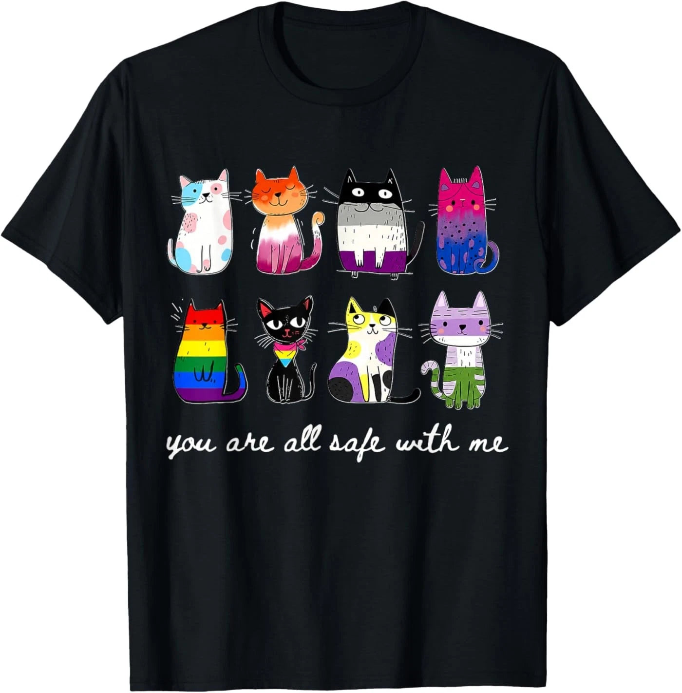 You are All Safe with Me Cute Cat Pride Month LGBT Support T-Shirt