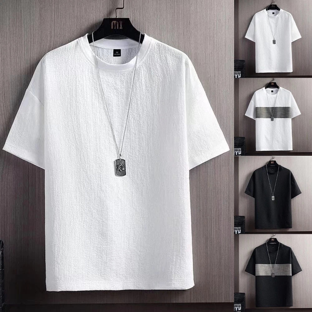 Loose Fit Men's Short Sleeve T Shirt Casual Daily Wear Spliced Texture M-3XL