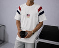 Vintage USA Flag Embroidered Oversized Football T-Shirt,Retro Soccer Stree