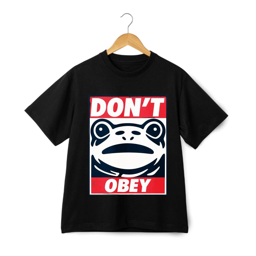 "DON'T OBEY" Protest T-Shirt - Cartoon Frog Design Anti-Authority Streetwear