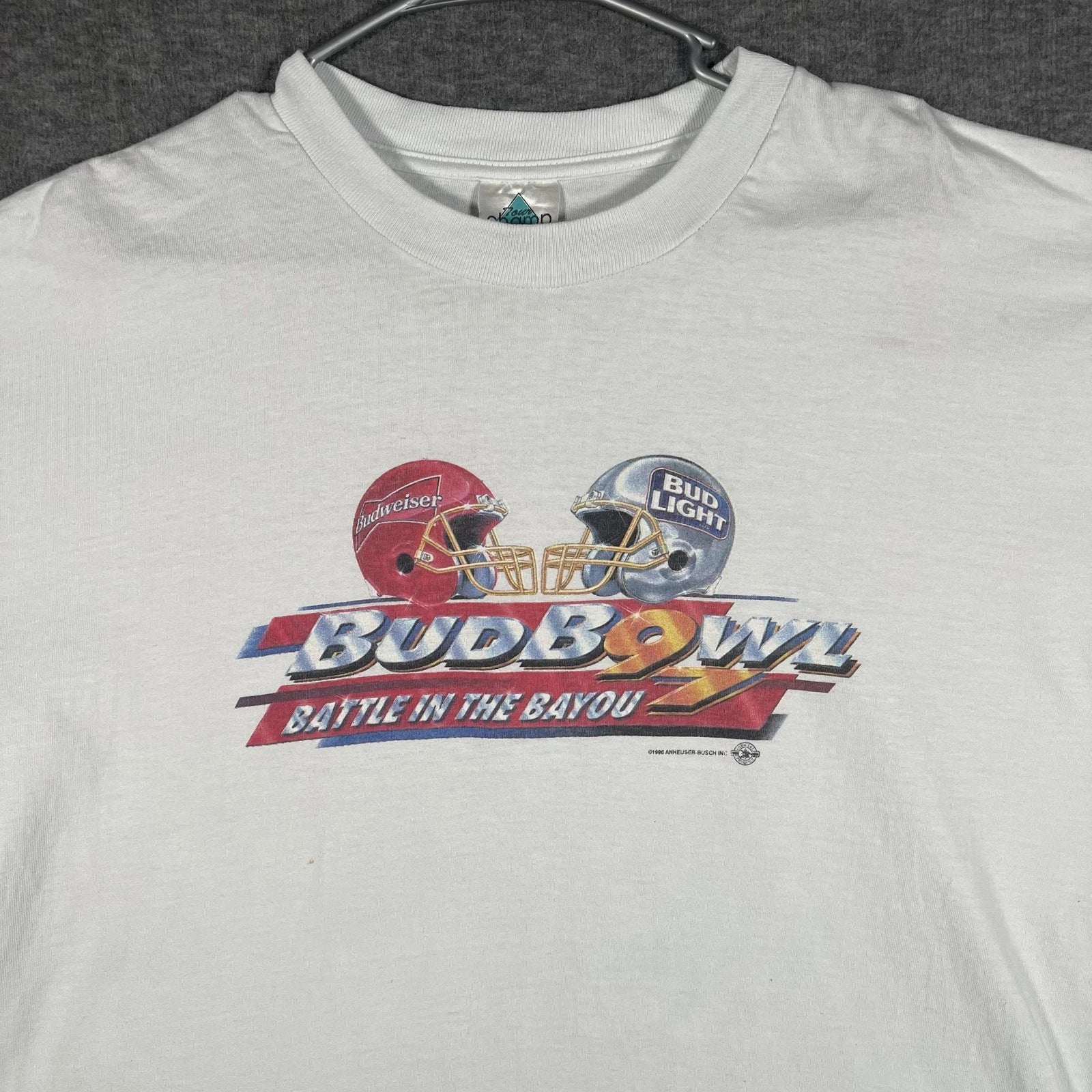 Vintage Tour Champ Shirt Mens XL White Bud Bowl Budweiser Football Promo Tee