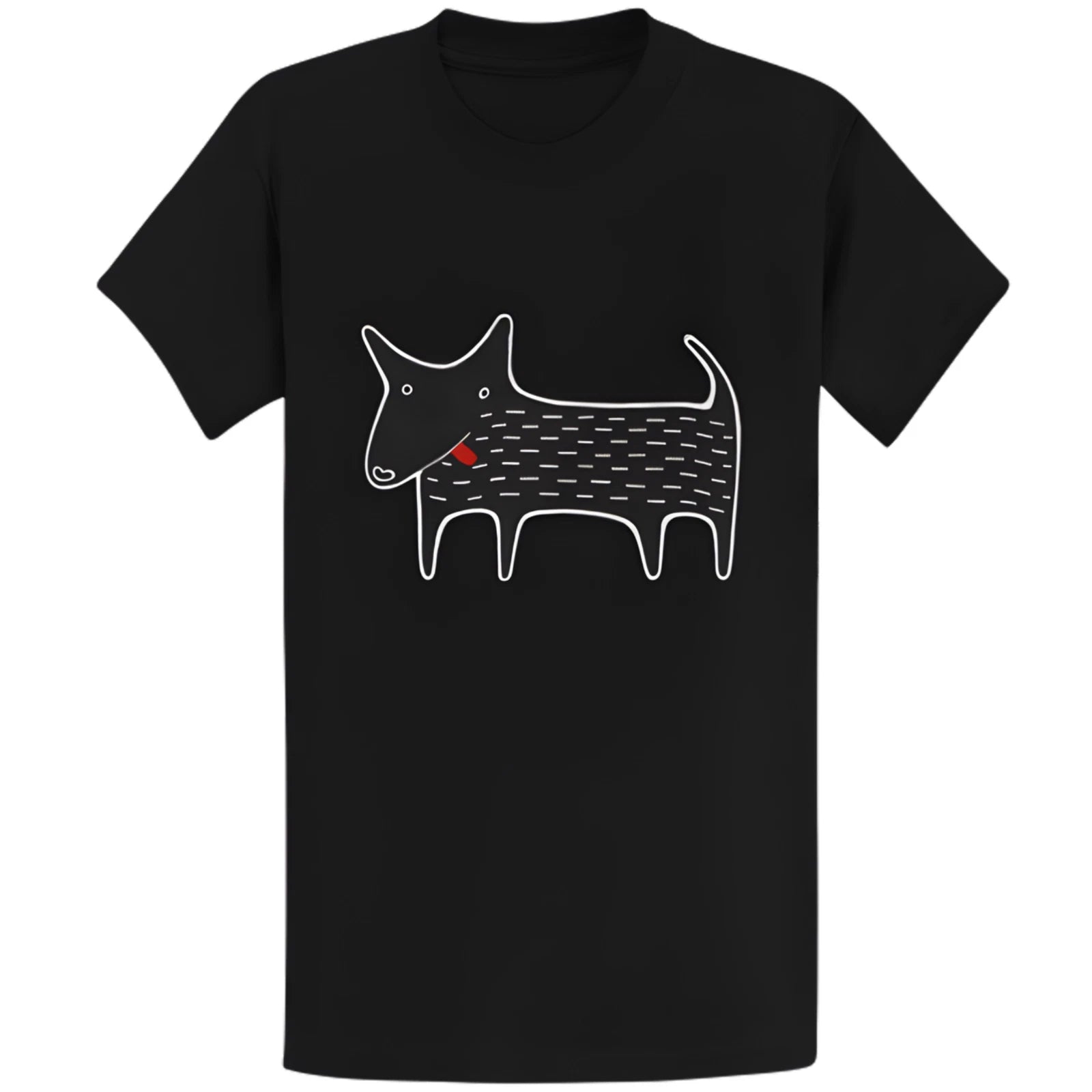 Gildan 5000 Kawaii Black Dog Folk Art T-Shirt - Cute Derpy Dog Lover Gift Tee