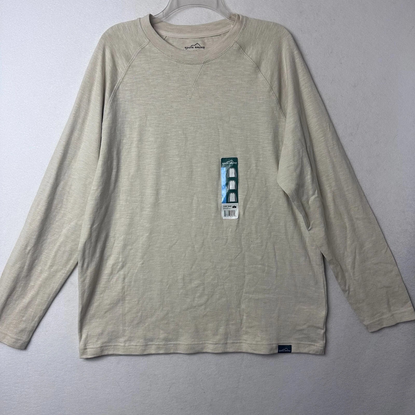 Eddie Bauer shirt men L long sleeve crew neck beige oatmeal tonal neutral nWT