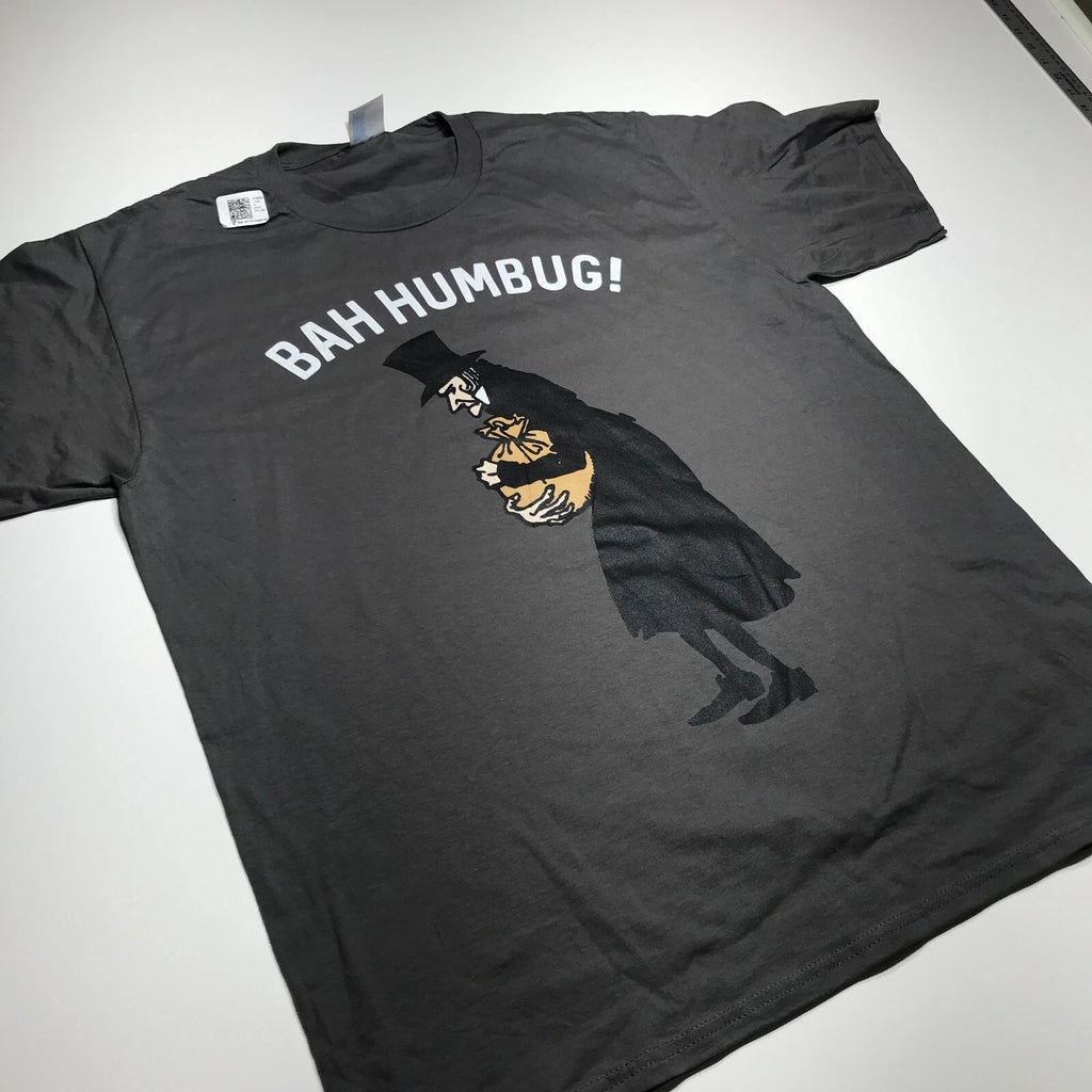 "BAH HAMBUG!" Funny Graphic Print Gray Short Sleeve T-Shirt Port & Co. Large NEW