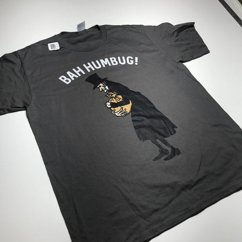"BAH HAMBUG!" Funny Graphic Print Gray Short Sleeve T-Shirt Port & Co. Large NEW