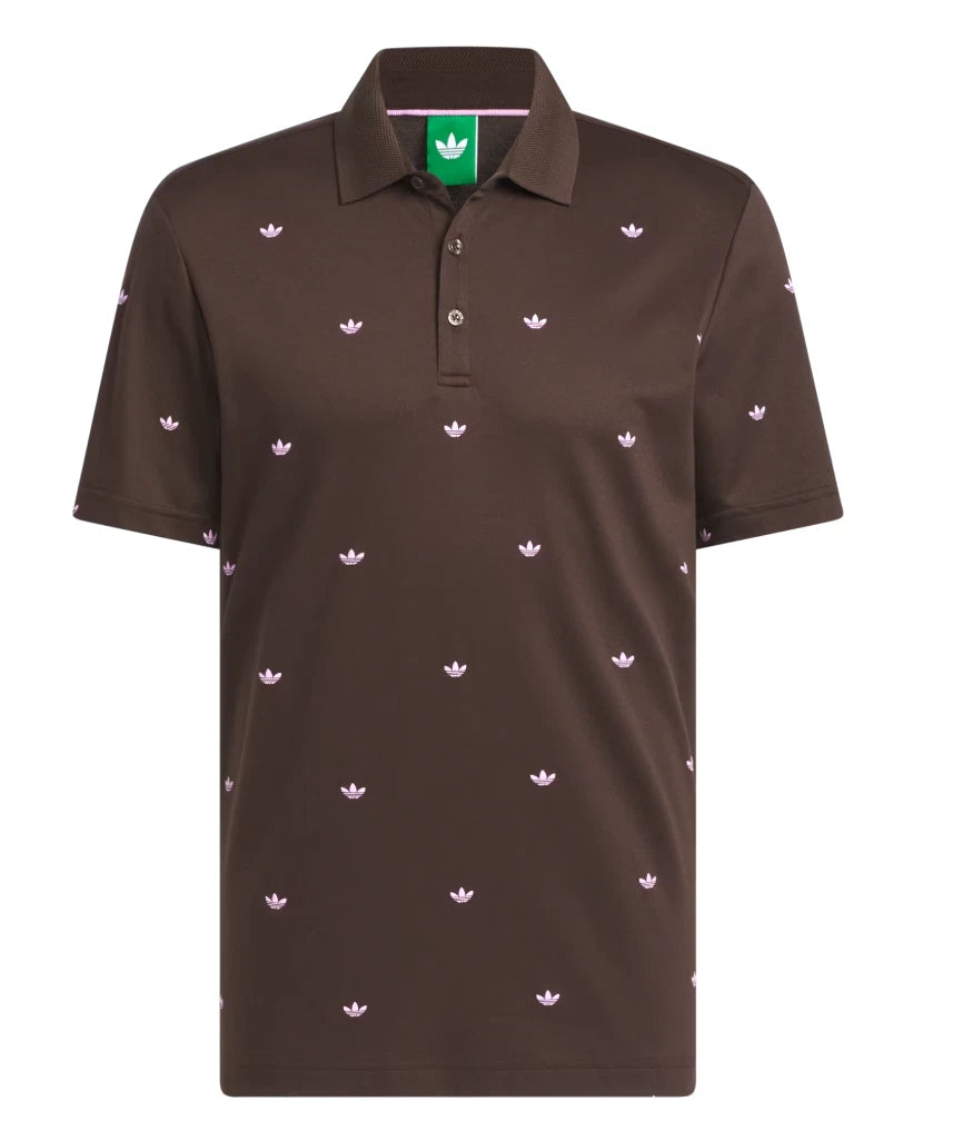 NEW MENS ADIDAS ORIGINALS MONOGRAM TREFOIL POLO SHIRT ~LARGE  #JX9265 BROWN PINK