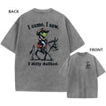 Men's Vintage Oversized Washed T-Shirt Retro Funny Cowboy Frog Casual Tee