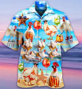 Mens Button Down Chicken Rooster Egg Bacon Hawaiian Top Novelty Summer Shirt