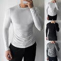 Men Ribbed Long Sleeve T Shirt O Neck Fitness Base Layer Elastic Slim Fit
