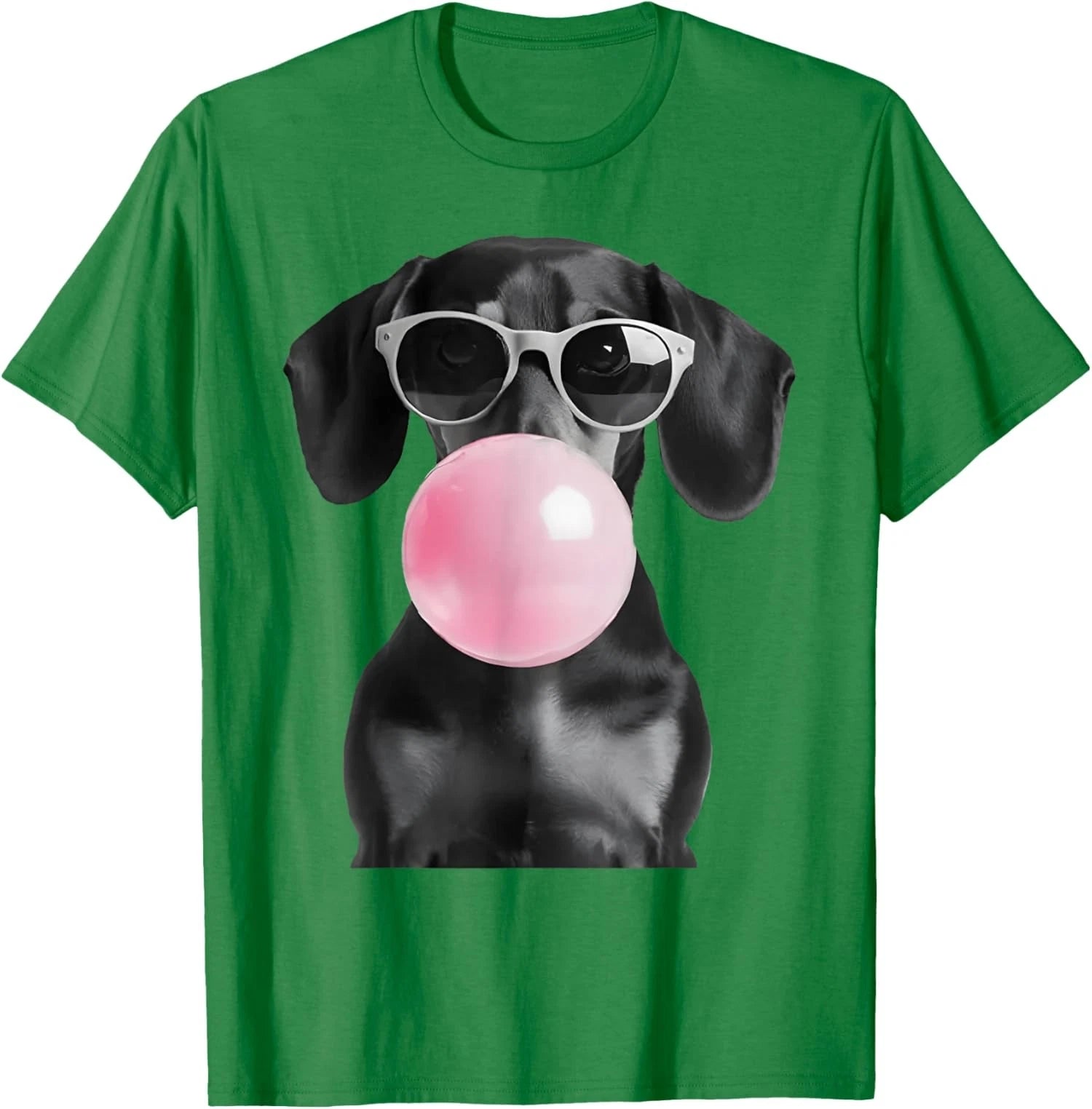 Cute Black Dachshund Dog with Heart Glasses Bubble Unisex T-Shirt