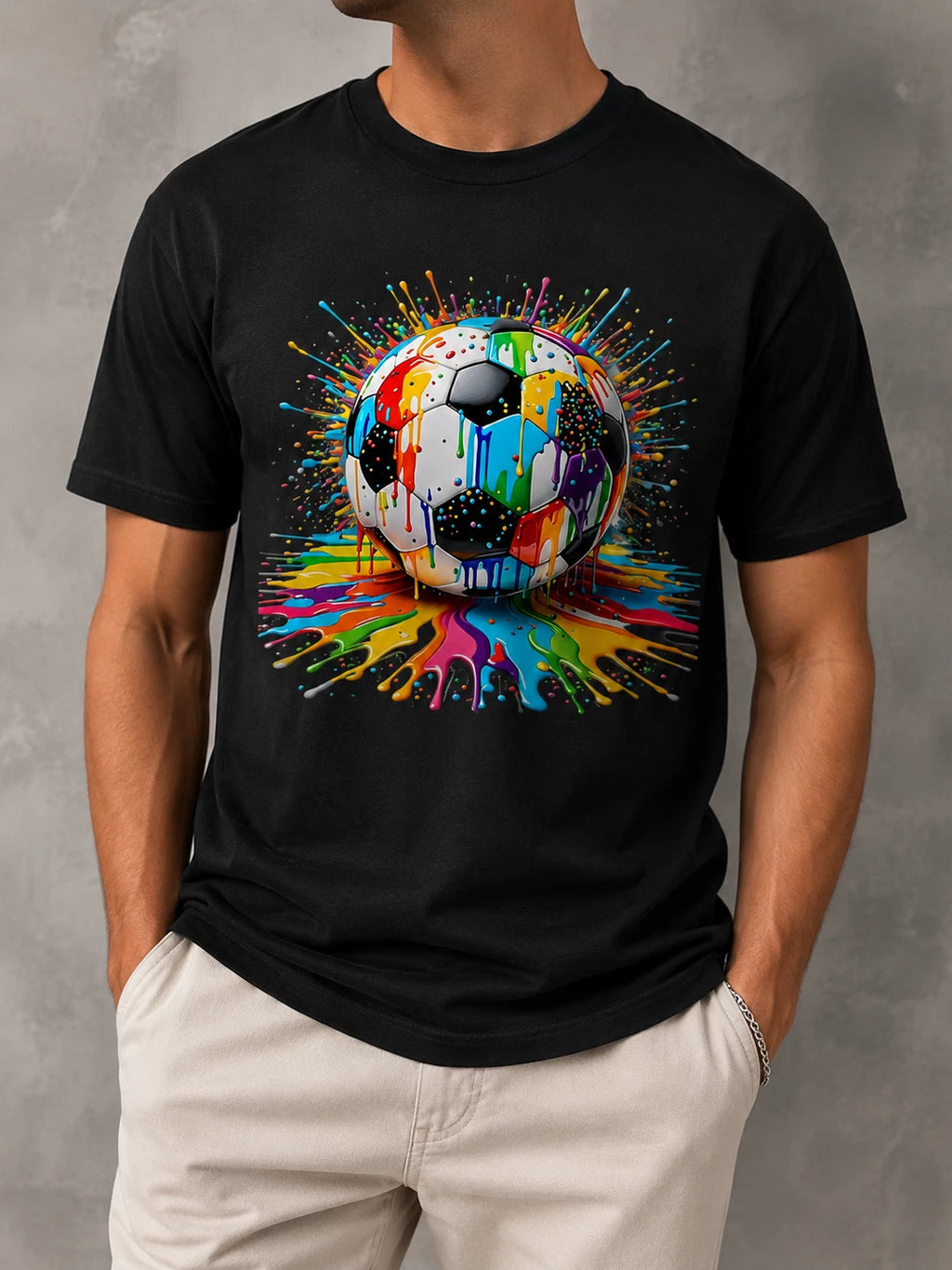 Colorful Soccer Ball Paint Splash Graphic T-Shirt Sports Art Tee