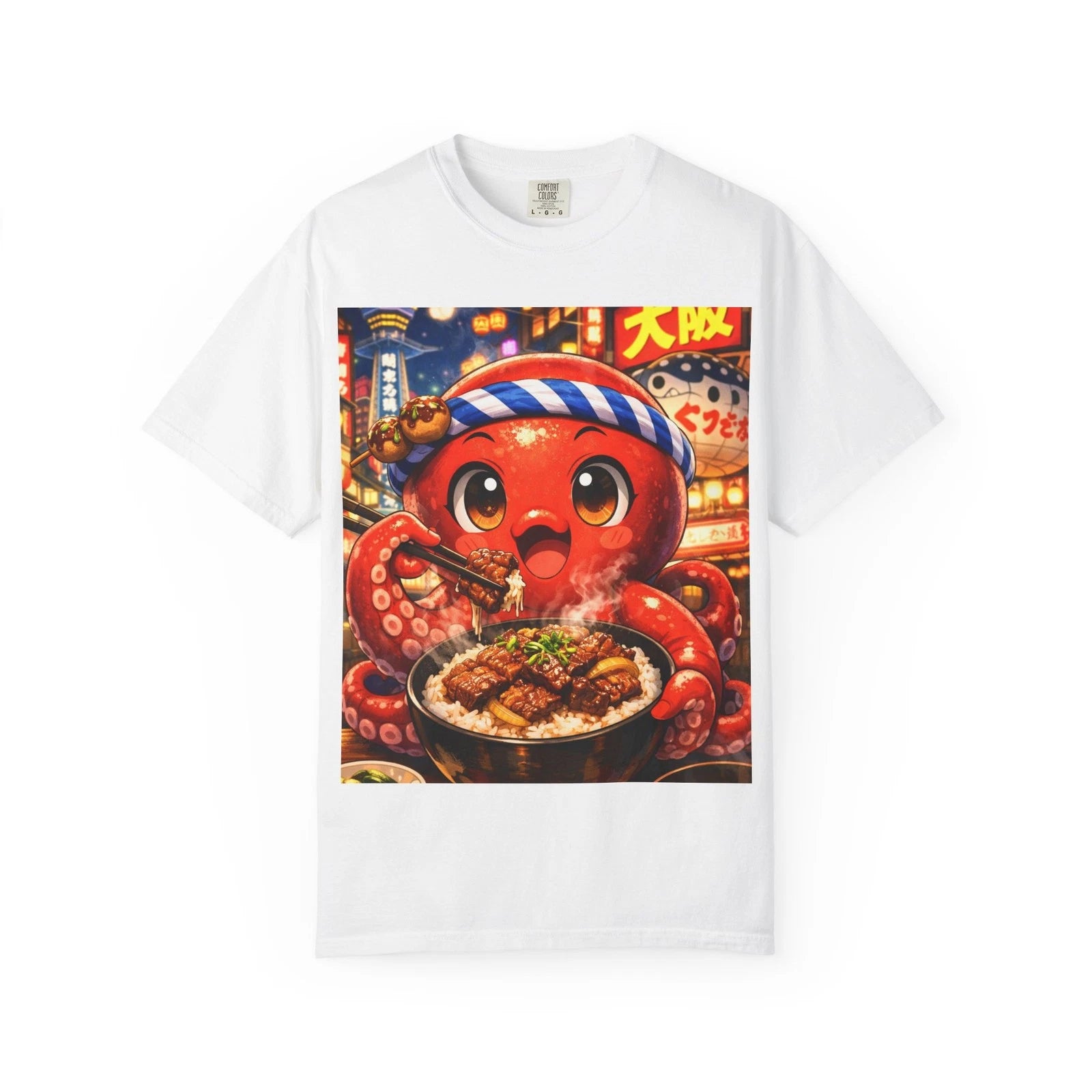 Cute Anime Octopus Noodle T-Shirt – Kawaii Street Food Graphic Tee Downtown City