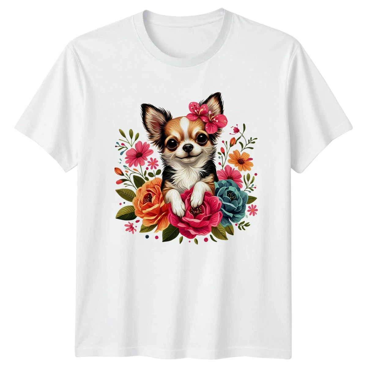 Cute Floral Chihuahua Dog Kawaii Womens T-Shirt Dog Lover Birthday Gift For Her