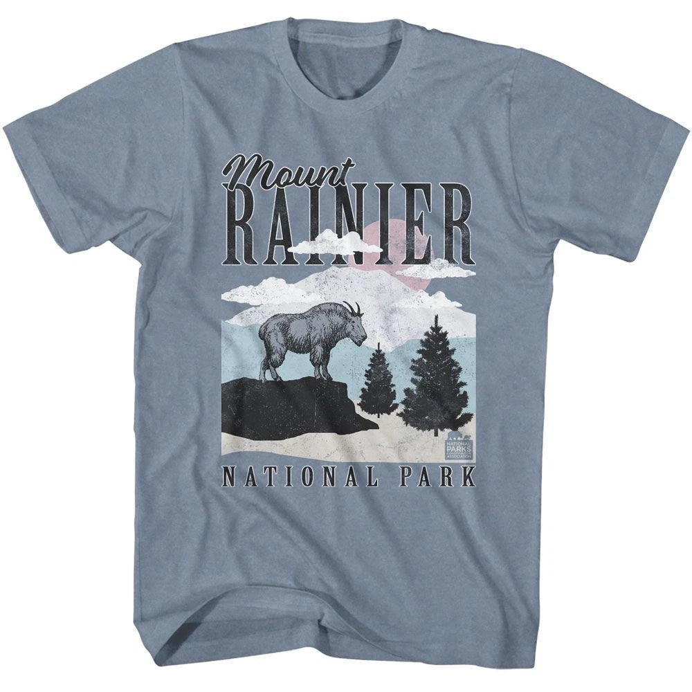 National Parks - Ranier Minimalist Landscape - American Classics - Heather Blue