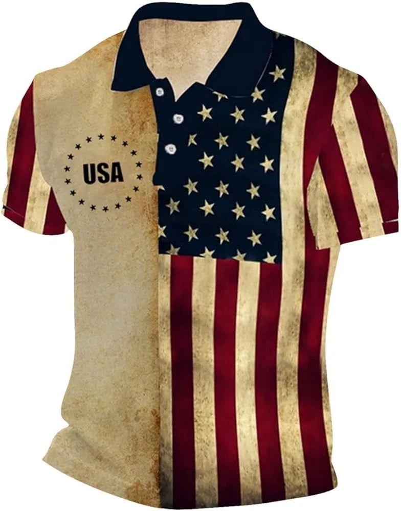 250 Anniversary USA Polo Shirt Men Patriotic Flag 4th of July Golf Shirts HS763