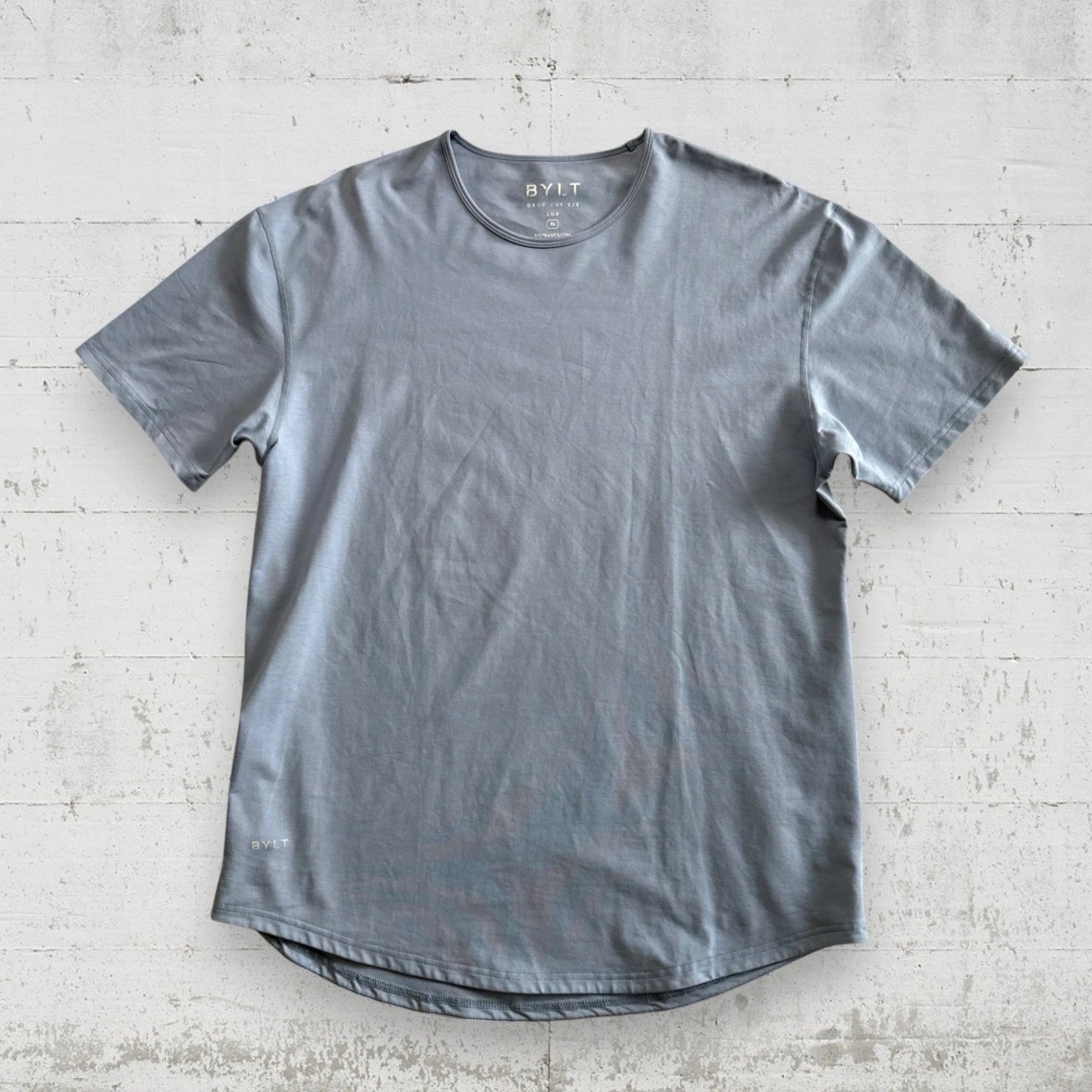 BYLT Premium Basics Lux Drop Cut T Shirt Mens XL Blue Curved Hem