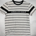 American Eagle Mens Crewneck Tshirt Size M White Black Striped Short Sleeve