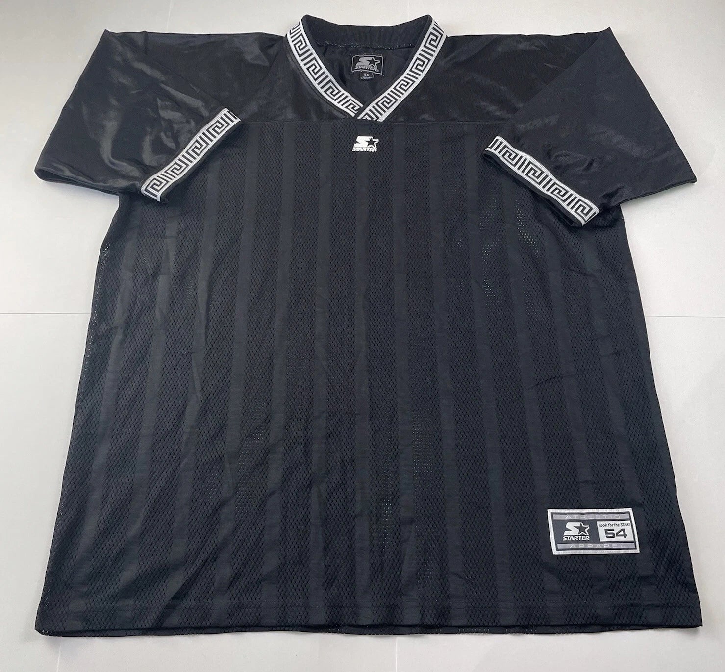 Vintage Starter Mens Soccer Jersey Sz XXL 54 Black V Neck Embroidered Wicking