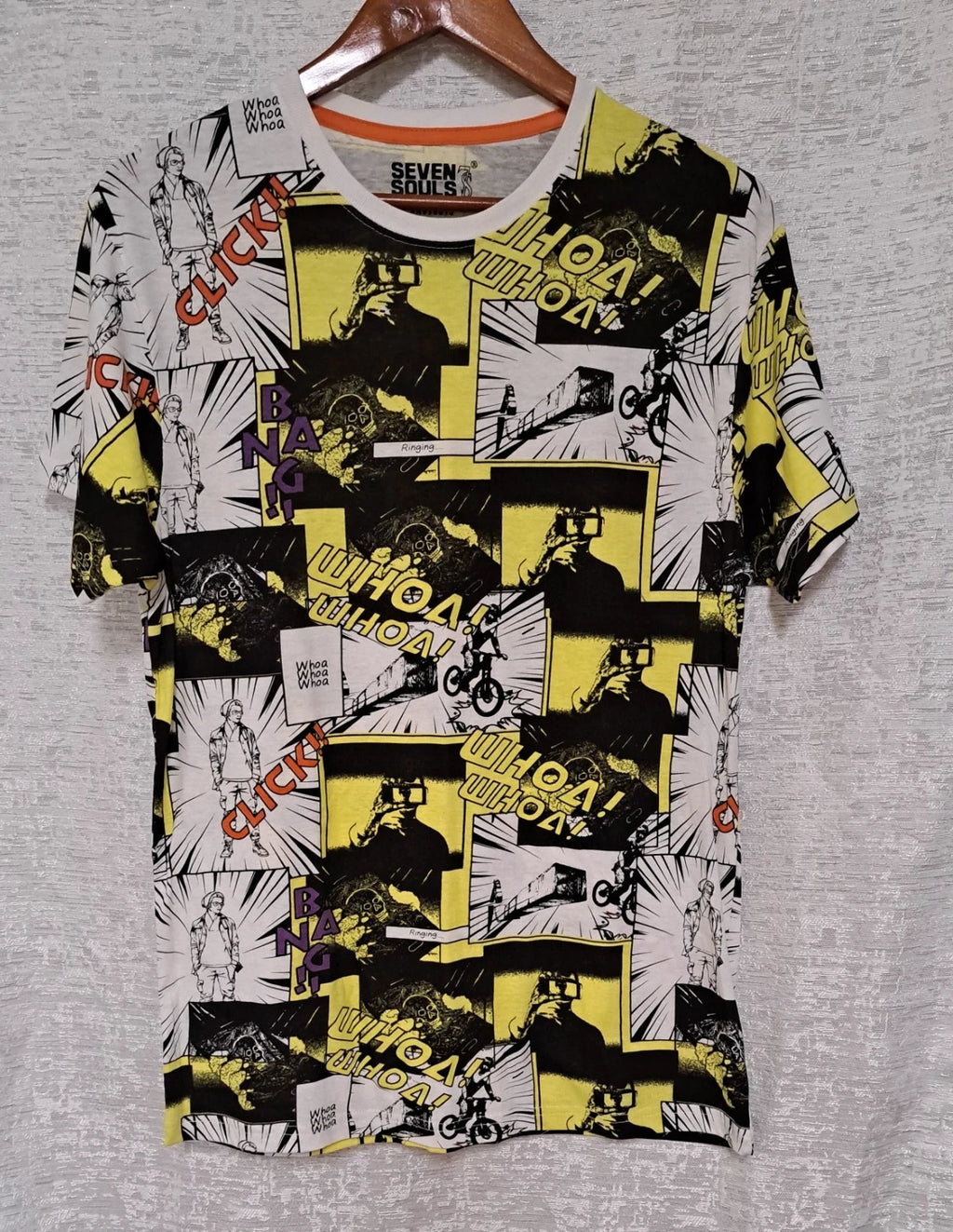 NWOT Seven Souls T-shirt Pop Art Anime Comic Strip All Over Print Sz L BMX Bikes