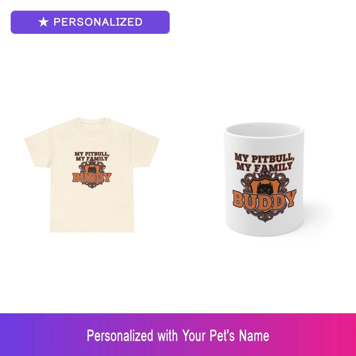 Custom Pitbull Pit Bull Pet Family Gift Set Shirt Mug Personalized Name Bundle