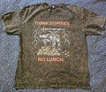 Small Faded Black Three Coffees No Lunch Unisex Tee