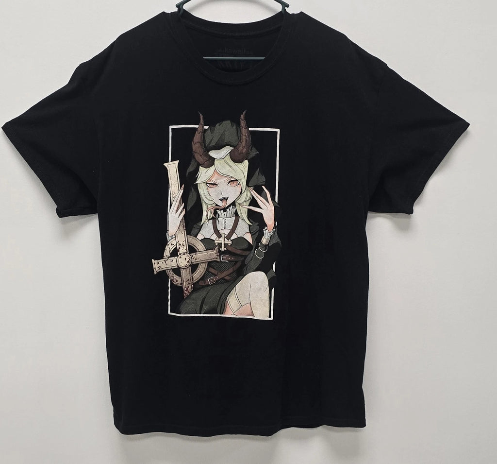 Kawaii Crypt Demon Girl Tee – Size XL – Black – Gothic Anime Aesthetic Shirt